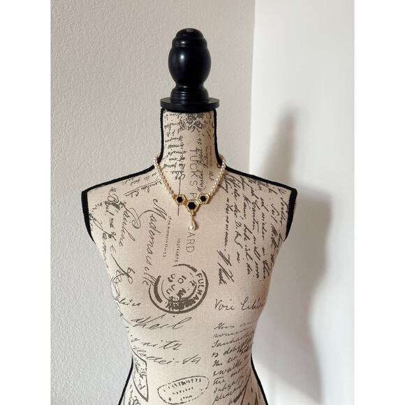 B9 Napier Vintage Necklace Faux Pearl Black Cabochon Art Deco Revival Statement - Picture 5 of 10